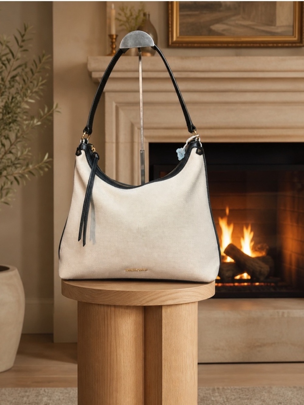 Michael Kors Shoulder Bag in Cream with Black leather trim